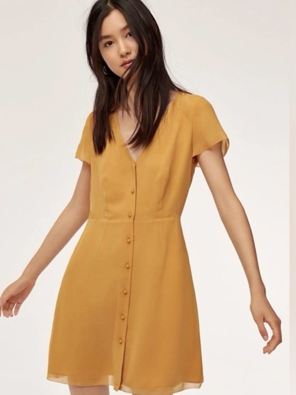 Wilfred Mustard Button-Front V-Neck Short Sleeve Dress